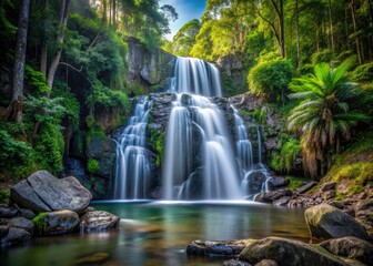Obraz premium Stunning Morans Falls Cascading Down in Morans Creek, Gondwana Rainforests, Queensland, Australia