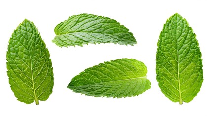 Fototapeta premium Versatile mint cut out shapes showcasing single leaves and clusters arranged creatively for culinary use. Generative AI