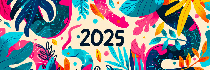 Fototapeta premium Card illustration of a colourful New Year snake pattern.