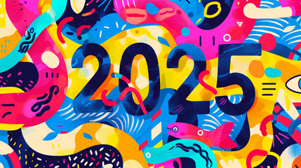 Fototapeta premium Card illustration of a colourful New Year snake pattern.