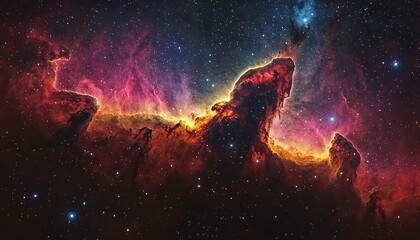 Glowing Gas Clouds in Dark Sky - Captivating Star-Forming Region Photo with Vibrant Colors and Textures