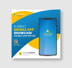 Modern mobile app promotion social media banner design, Instagram post, poster template	
