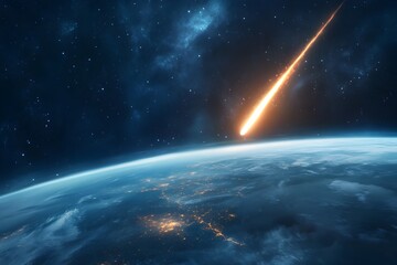 Obraz premium Dramatic Rocket Launch Against Starry Night Sky Illuminating Planet Earth