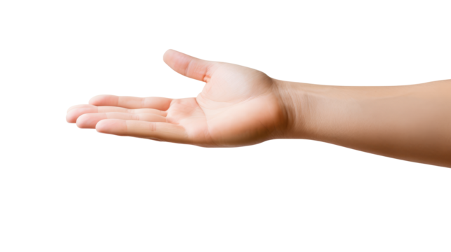 Hand holding an invisible object, isolated on transparent white background, clipping path