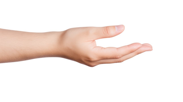 Hand holding an invisible object, isolated on transparent white background, clipping path