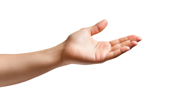 Hand holding an invisible object, isolated on transparent white background, clipping path