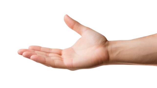 Hand holding an invisible object, isolated on transparent white background, clipping path