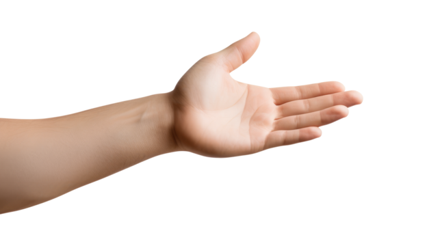 Hand holding an invisible object, isolated on transparent white background, clipping path