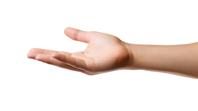 Hand holding an invisible object, isolated on transparent white background, clipping path
