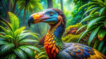 Obraz premium Unique and Extinct Dodo Bird Displayed in Natural Habitat, Featuring Vibrant Colors and Details