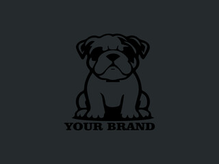 Pet Character Design, Bulldog Puppy Vector Logo, Cute Bulldog with Hilarious Expression