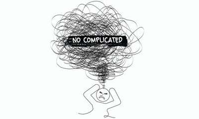 I'm not complicated icon, Abstract tangled texture. Random chaotic lines. Hand drawn dinamic scrawls. Black and white illustration. eps8