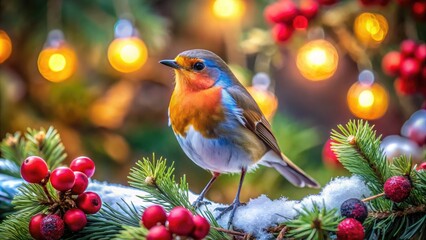Vibrant Bird Celebrating the Joy of Christmas with Festive Decorations and Cheerful Atmosphere