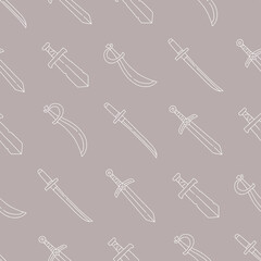 Outline Collection of Sword Vector Seamless Pattern illustration Design