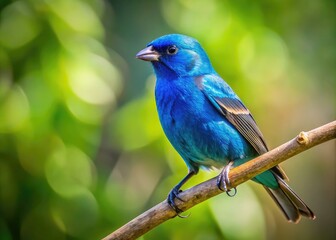 Vibrant Blue Bunting Perched on a Branch Against a Clear Sky in a Natural Outdoor Setting