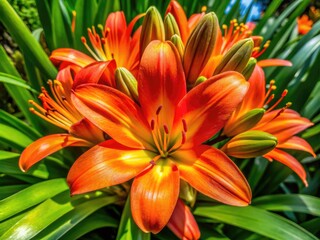 Obraz premium Vibrant Cape Lily Flowers in Bloom Showcasing Their Unique Petals and Lush Green Foliage