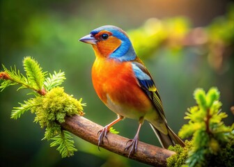 Vibrant Finch Bird Perched on a Branch Captured in Nature's Splendor Amidst Soft Greenery