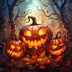 Happy Halloween with pumpkin lanterns, Halloween elements, Happy Halloween