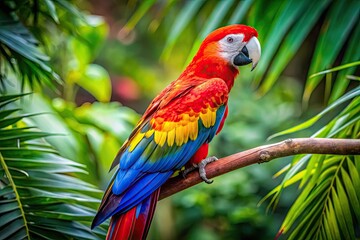 Vibrant Guacamayo Bird Perched on Branch Showcasing Stunning Colors in a Tropical Environment