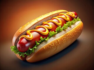 Vibrant Hot Dog Illustration with Mustard and Ketchup on a Bun Perfect for Food and Snack Themes