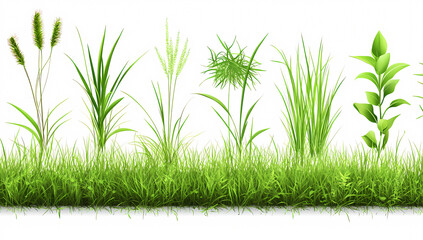 Fototapeta premium Hand-drawn vector illustration of diverse green grass types