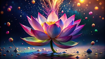 Vibrant Lotus Flower Animation with Fluid Motion and Colorful Petals on a Tranquil Background Scene