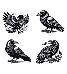 Crow silhouette vector illustrations