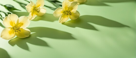 Fototapeta premium Yellow Flowers on Green Background