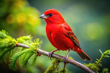 Vibrant Red Birds in Nature Art - Stunning Wildlife Illustration for Home or Office Decor Inspiration