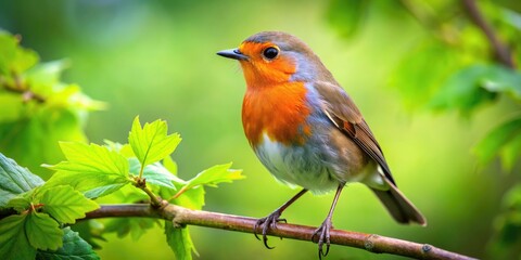 Vibrant Red Robin Bird Perched on a Branch in a Lush Green Natural Environment During Springtime