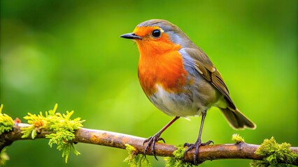 Vibrant Red Robin Perched on a Branch Against a Soft Green Background in Natural Habitat