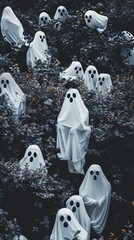 Little ghosts laid in random order, Halloween elements, Happy Halloween