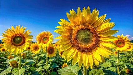 Vibrant Sunflowers in Full Bloom against a Clear Blue Sky Showcasing Nature's Beauty and Colors