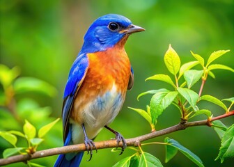 Obraz premium Vibrant Tennessee State Bird Perched on a Branch Surrounded by Lush Green Foliage in Nature