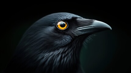 Close-up portrait of a raven showcasing its striking features and vibrant eye.