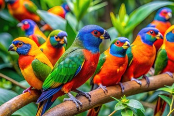 Obraz premium Vibrant Tropical Birds in Lush Surroundings at Birds of Eden, South Africa's Unique Sanctuary
