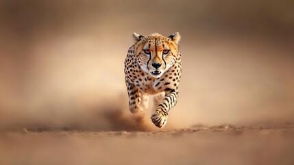 Cheetah running swiftly across the open field, showcasing speed and agility.