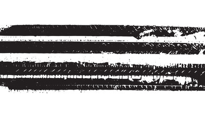 Obraz premium Black Tire Marks on White Background: Horizontal Stripes, Tread Marks, Rubber Imprints, and Signs of Wear