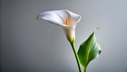 Fototapeta premium Elegant white calla lily blooming in a modern, minimalist design, surrounded by clean lines and negative space, ideal for luxury or wellness brand logos.