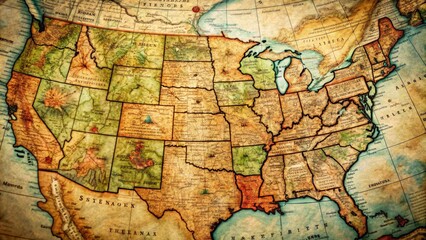 Fototapeta premium Vintage United States Map Detailed Cartography Retro Artwork for Historical and Educational Use