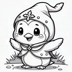 Fototapeta premium Cute Penguin Wizard Coloring Page