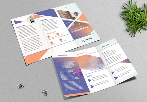 Trifold Brochure Layout with Purple and Salem Accents