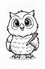 Fototapeta premium Cute Owl with Pencil Coloring Page