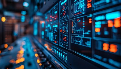 Security Alert Monitoring in Government Facility Control Center - Close-up of Digital Display Panel with Building Layouts