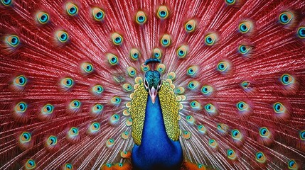 Obraz premium A colorful, fully-feathered peacock on display that can be used in a variety of designs with a transparent, white background