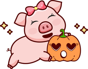 Cartoon Halloween Pig Doodle
