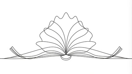 Stylized line art illustration of an open book with pages unfolding into a continuous line, symbolizing the journey of reading and knowledge acquisition.