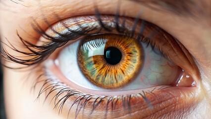 Fototapeta premium A close-up view of a human eye with a contact lens resting on the iris, with a blurred