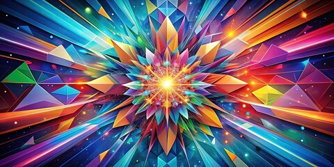 Fototapeta premium Vibrant multicolored abstract illustration of limitless possibilities, featuring geometric shapes and lines bursting outward, symbolizing freedom, creativity, and endless opportunities.