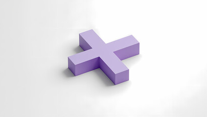 Obraz premium Minimalistic 3D Purple Plus Sign on White Background Isometric View